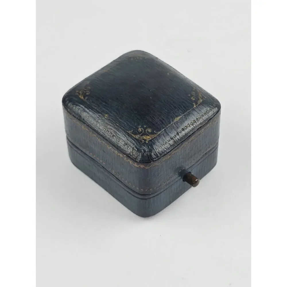 Antique Empty Blue Presentation Ring Box Push Button Made Germany Styles & sons